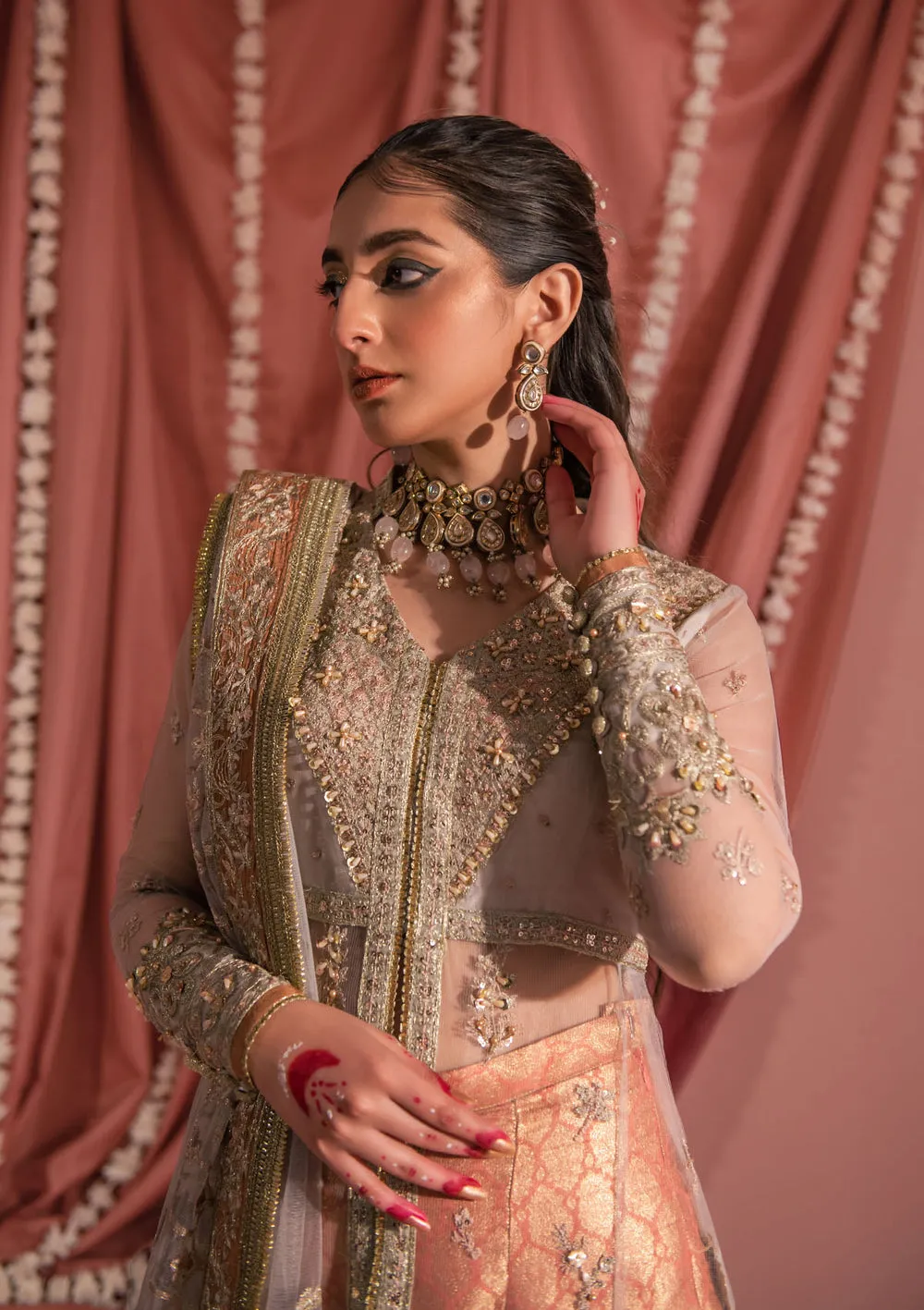 Heavily Embellished Off White Gown Style Pakistani Wedding Dress