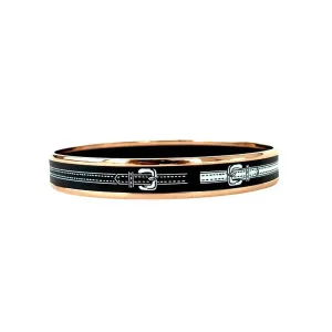 Hermes Narrow Black White Rose Gold Printed Enamel Bracelet 70