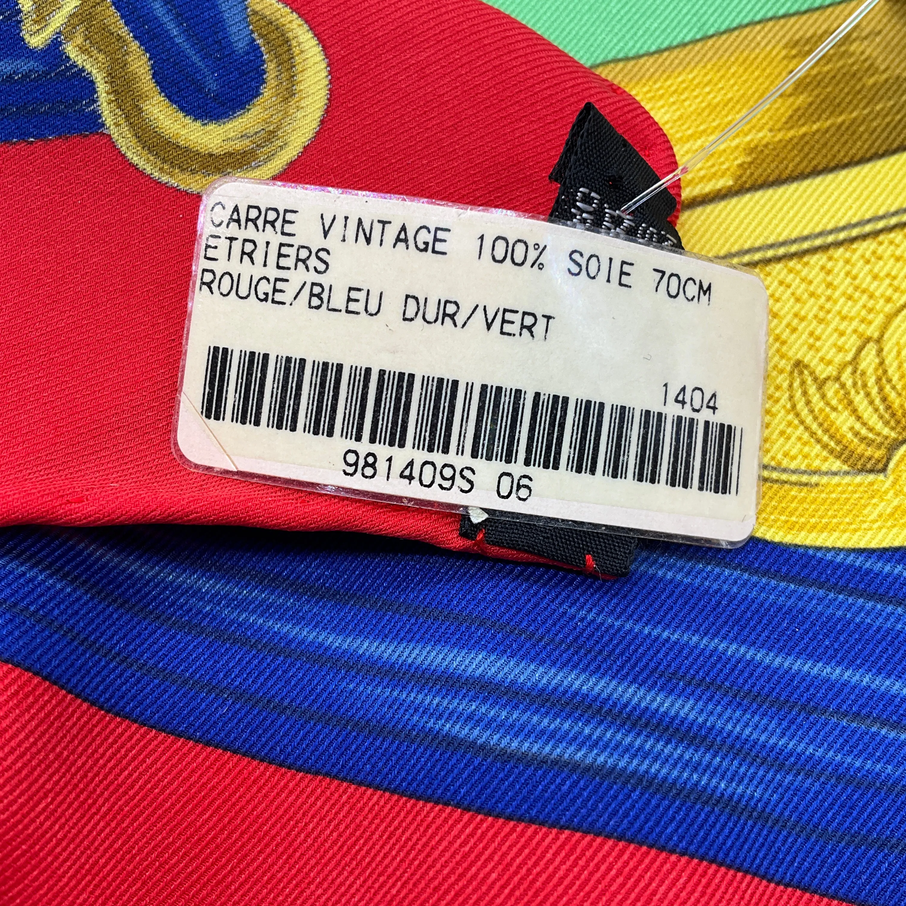 Hermes Red / Blue / Green Etriers Carre Vintage 70 Square Silk Twill Scarf