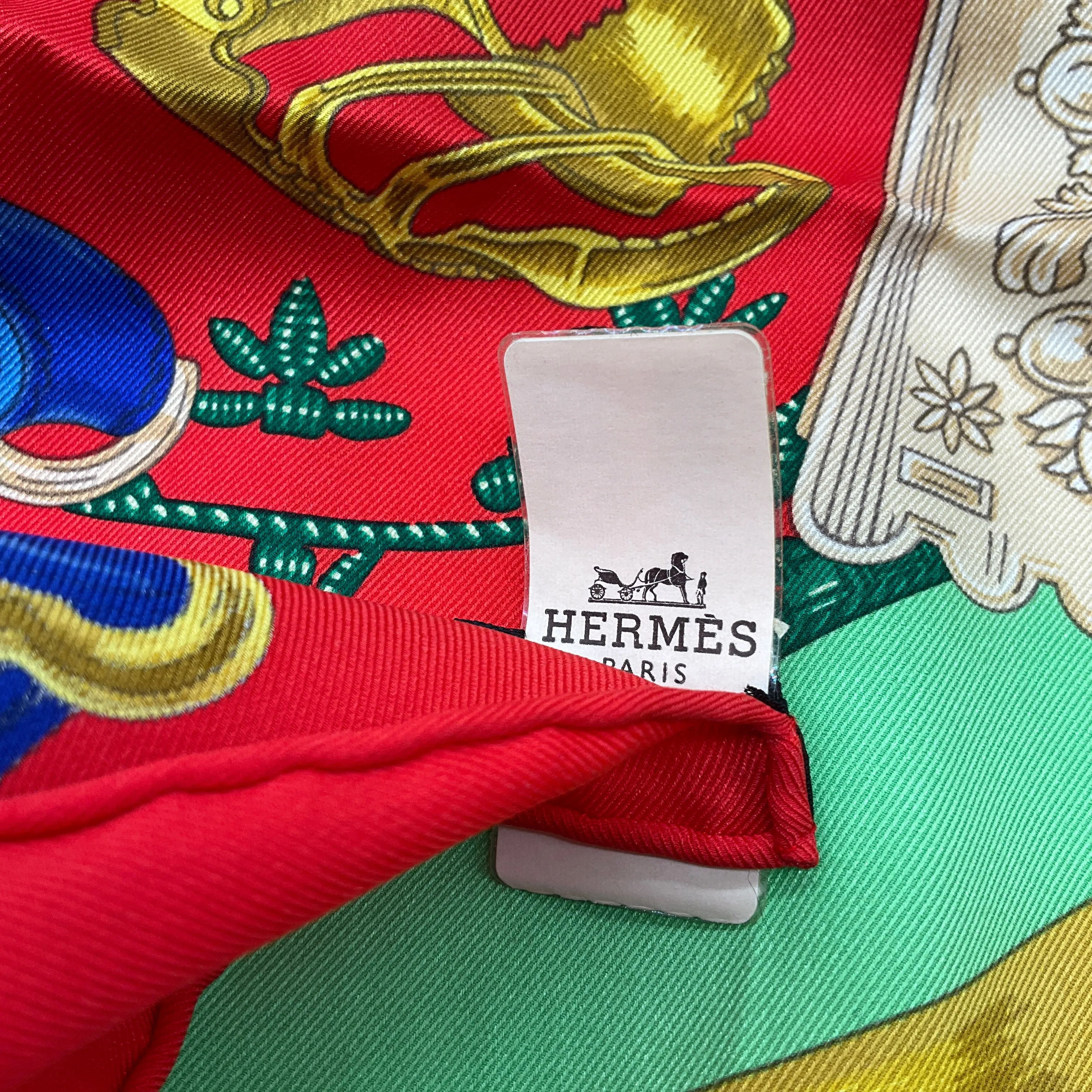 Hermes Red / Blue / Green Etriers Carre Vintage 70 Square Silk Twill Scarf