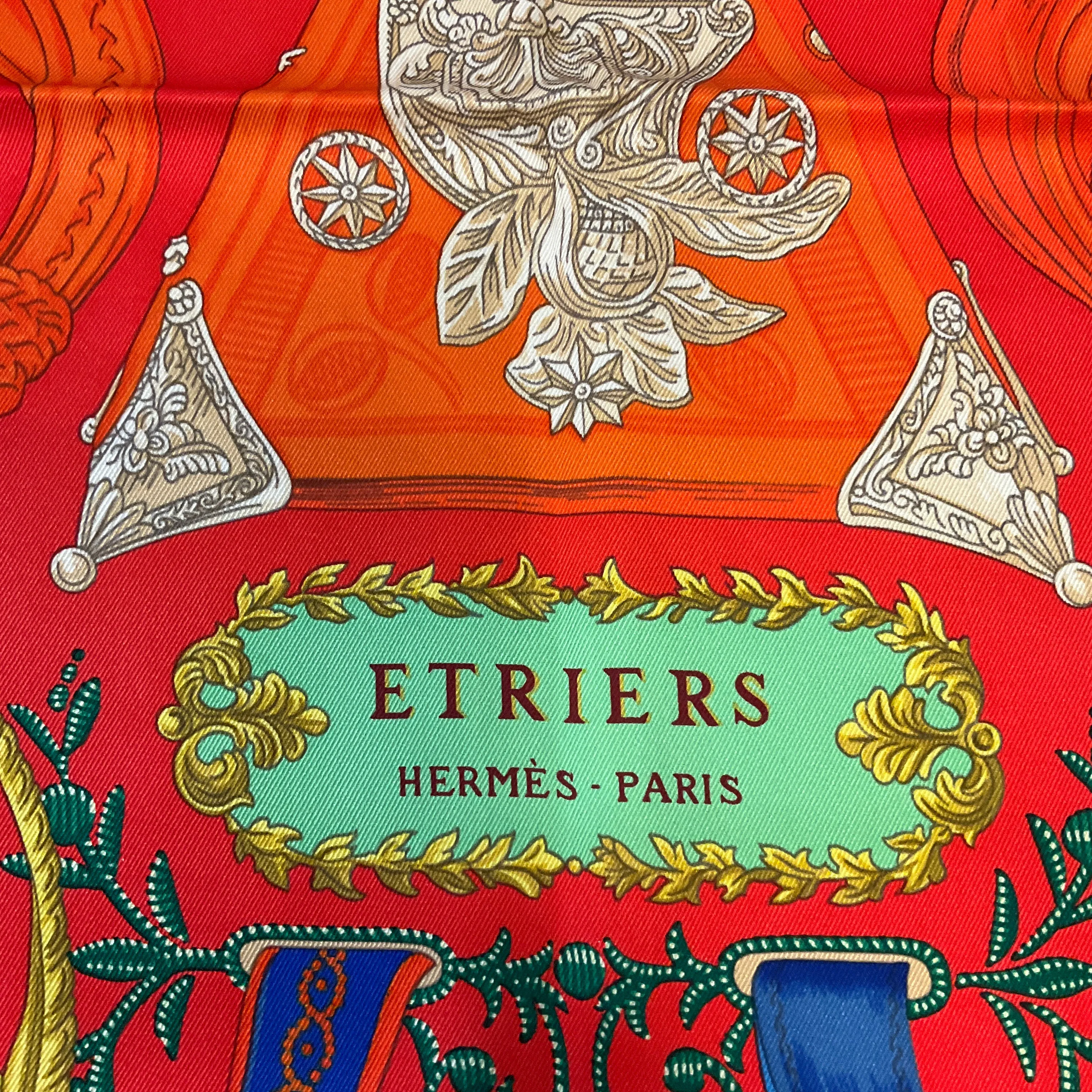 Hermes Red / Blue / Green Etriers Carre Vintage 70 Square Silk Twill Scarf