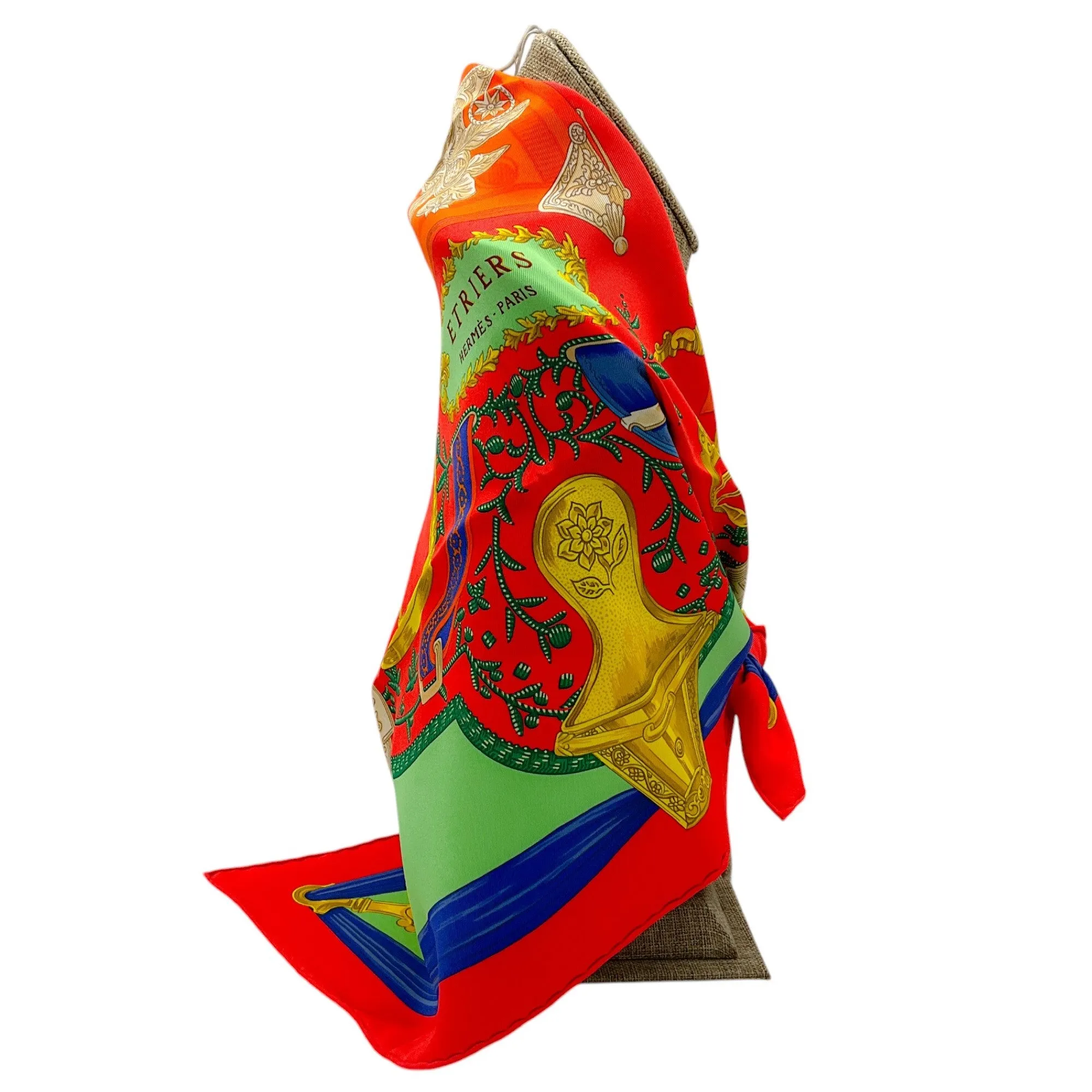 Hermes Red / Blue / Green Etriers Carre Vintage 70 Square Silk Twill Scarf