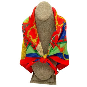 Hermes Red / Blue / Green Etriers Carre Vintage 70 Square Silk Twill Scarf
