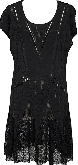HIROKO KOSHINO JAPAN. HIROKO BIS. Black Jacquard Mesh Flare Dress
