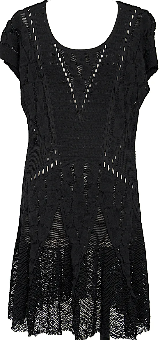 HIROKO KOSHINO JAPAN. HIROKO BIS. Black Jacquard Mesh Flare Dress