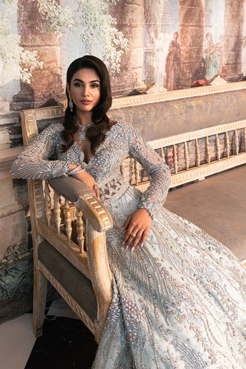 Ice Blue Pakistani Bridal Dress in Gown and Veil Style