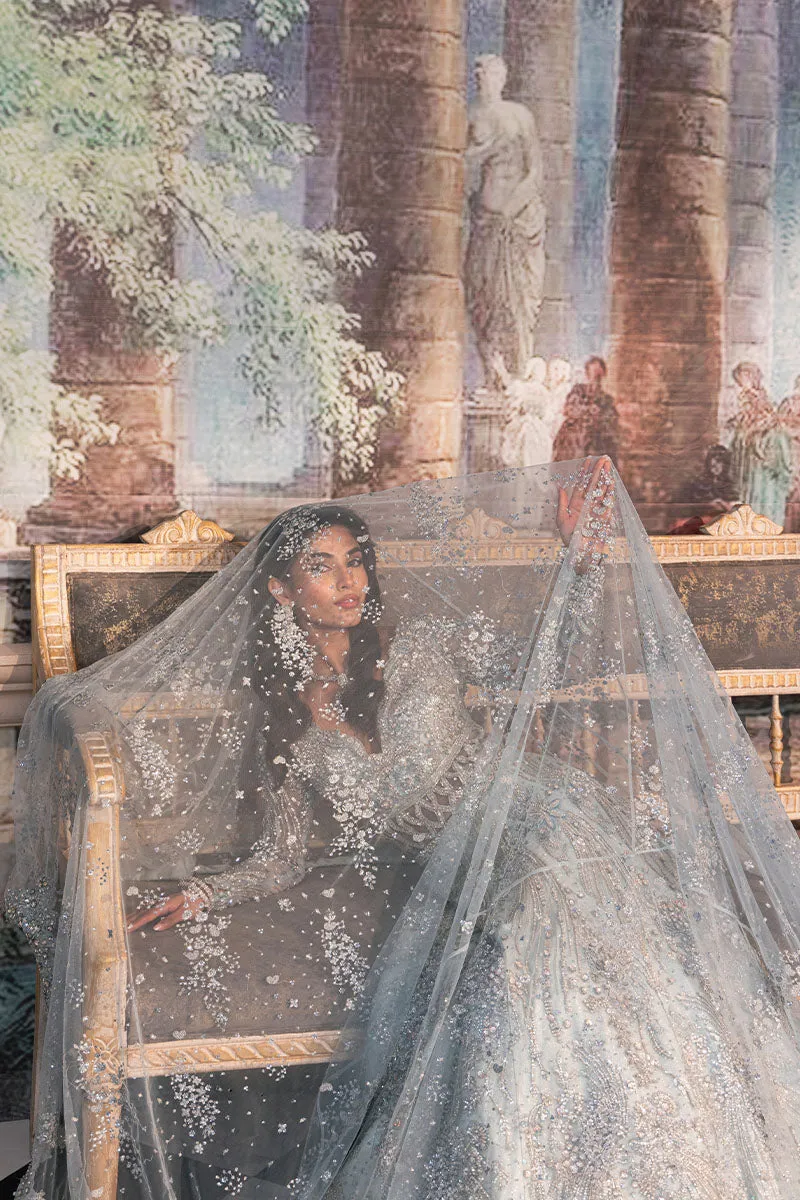 Ice Blue Pakistani Bridal Dress in Gown and Veil Style