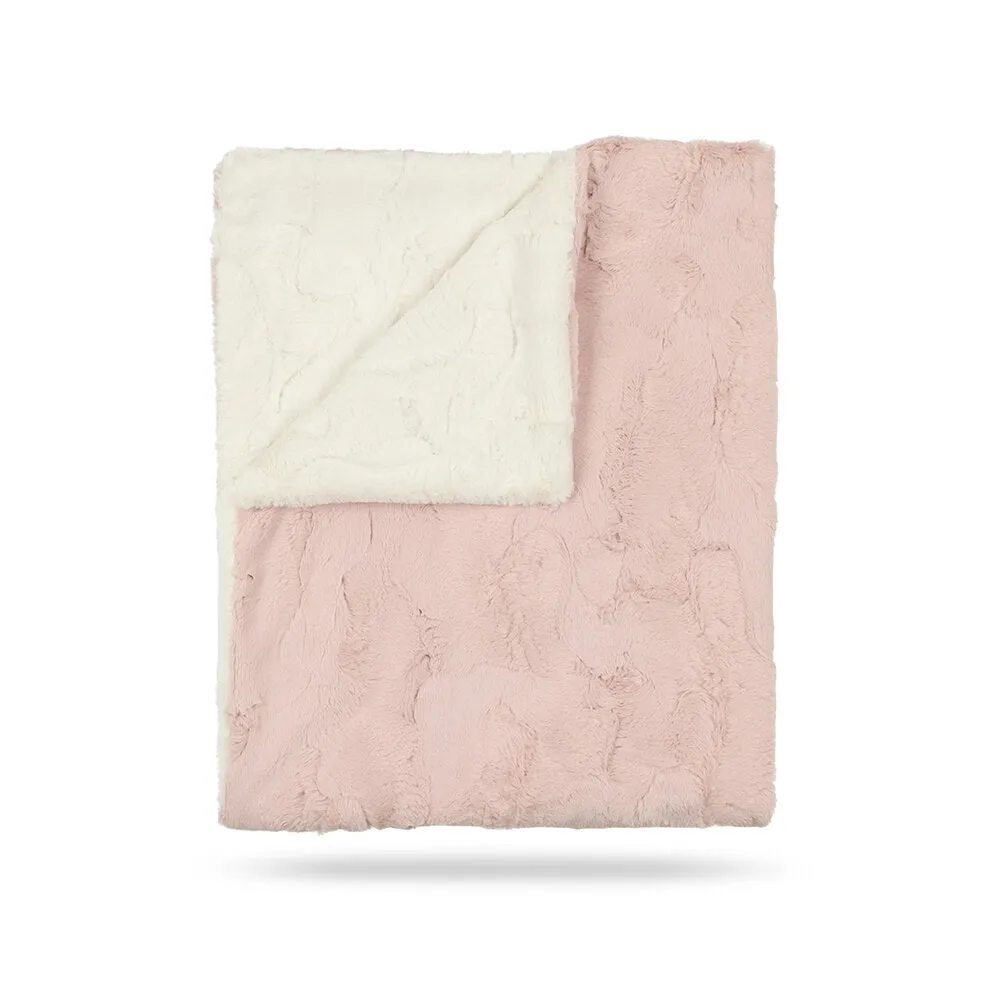 Icy Rose and Natural Lux Fur Blanket by Peluche