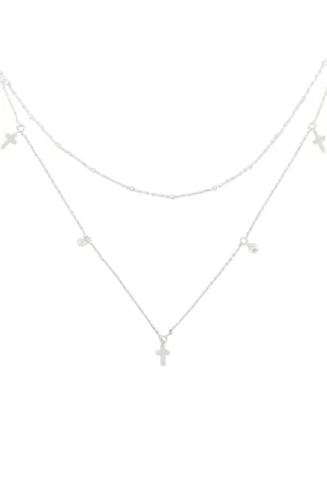 INB184 - 2 LAYERED CROSS CHARM NECKLACE