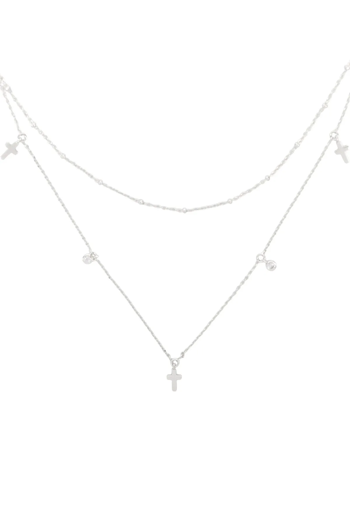 INB184 - 2 LAYERED CROSS CHARM NECKLACE
