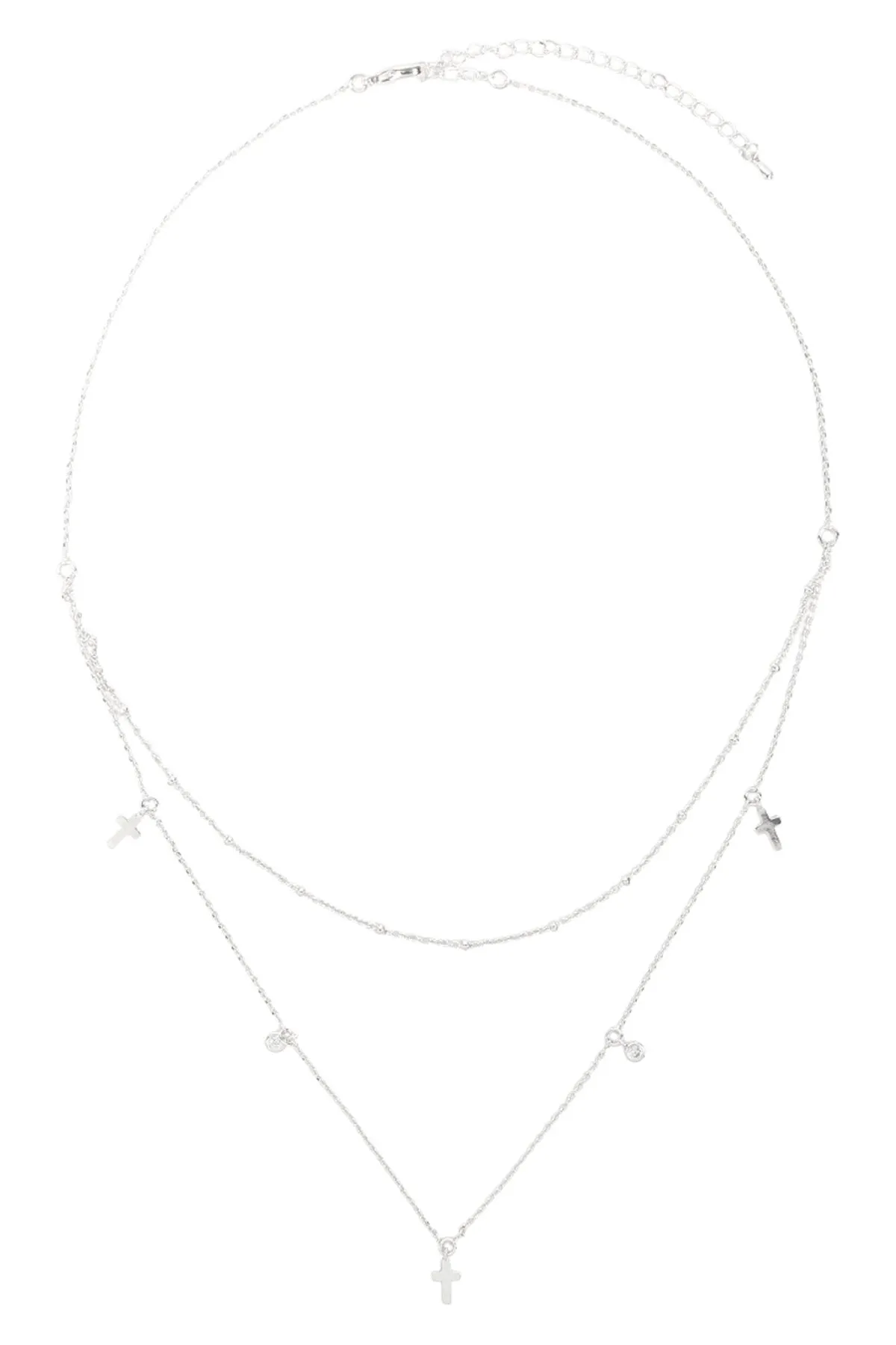 INB184 - 2 LAYERED CROSS CHARM NECKLACE