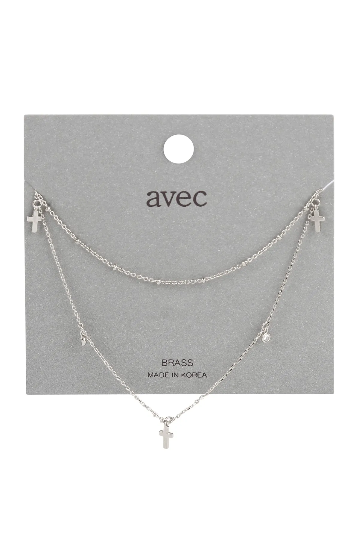 INB184 - 2 LAYERED CROSS CHARM NECKLACE
