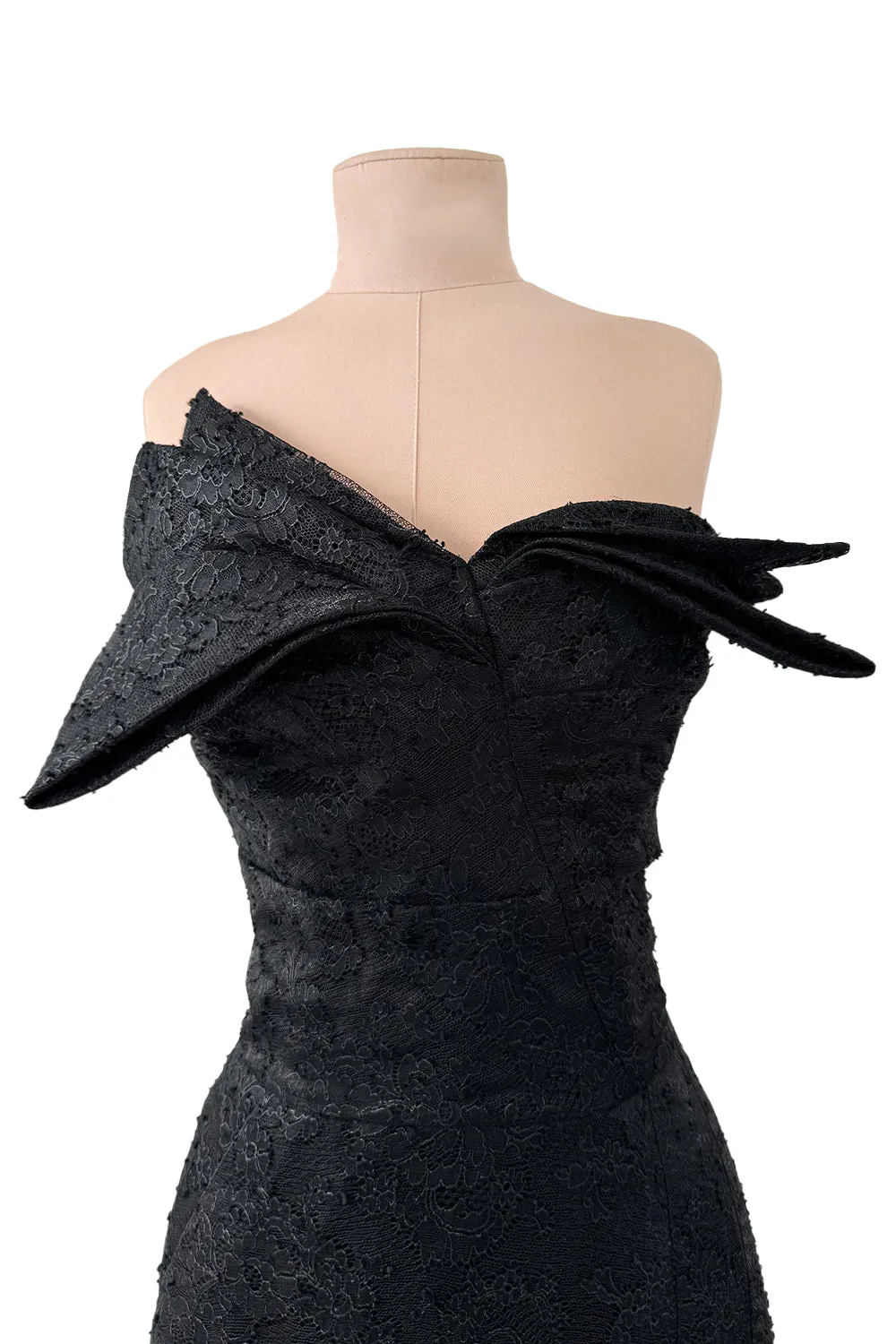 Incredible Spring 2007 John Galliano Strapless Black Lace Dress w Peak Bodice & Intricate Seaming