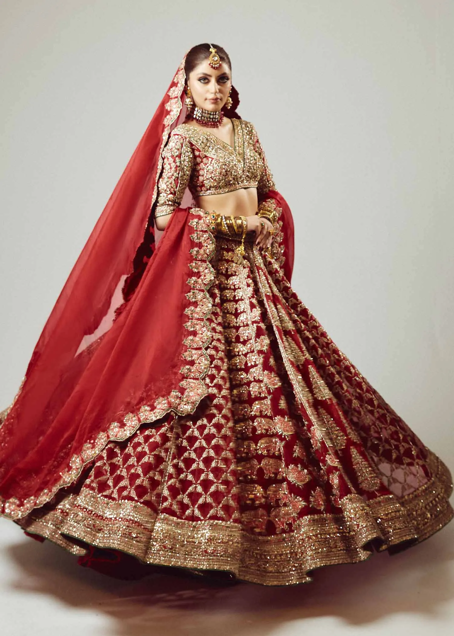 Indian Bridal Dress in Red Lehenga and Choli Style