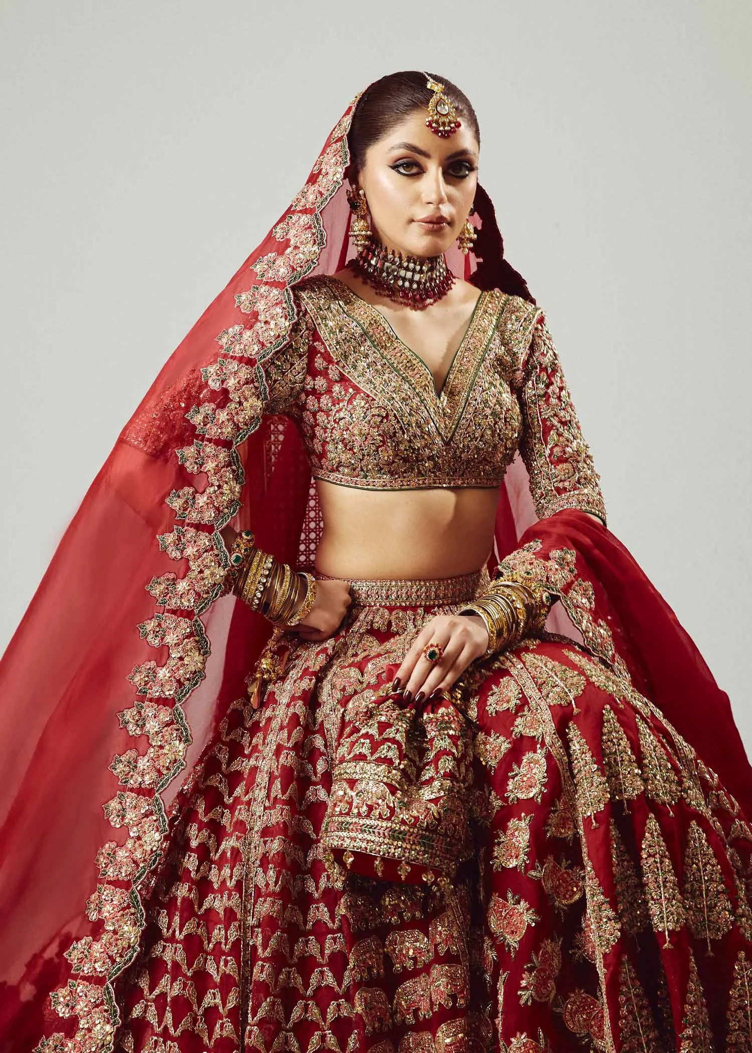 Indian Bridal Dress in Red Lehenga and Choli Style