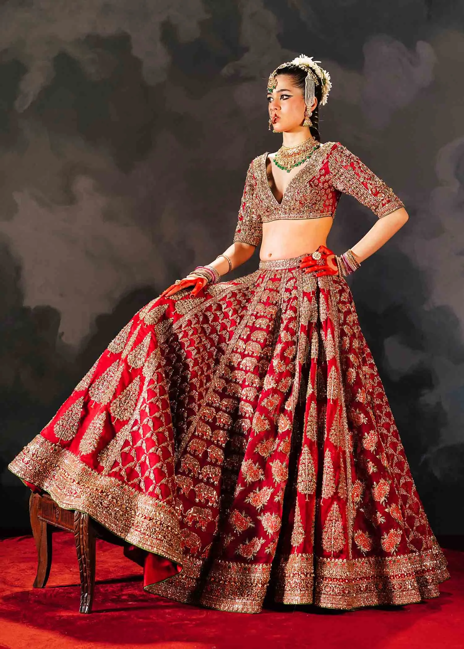 Indian Bridal Dress in Red Lehenga and Choli Style