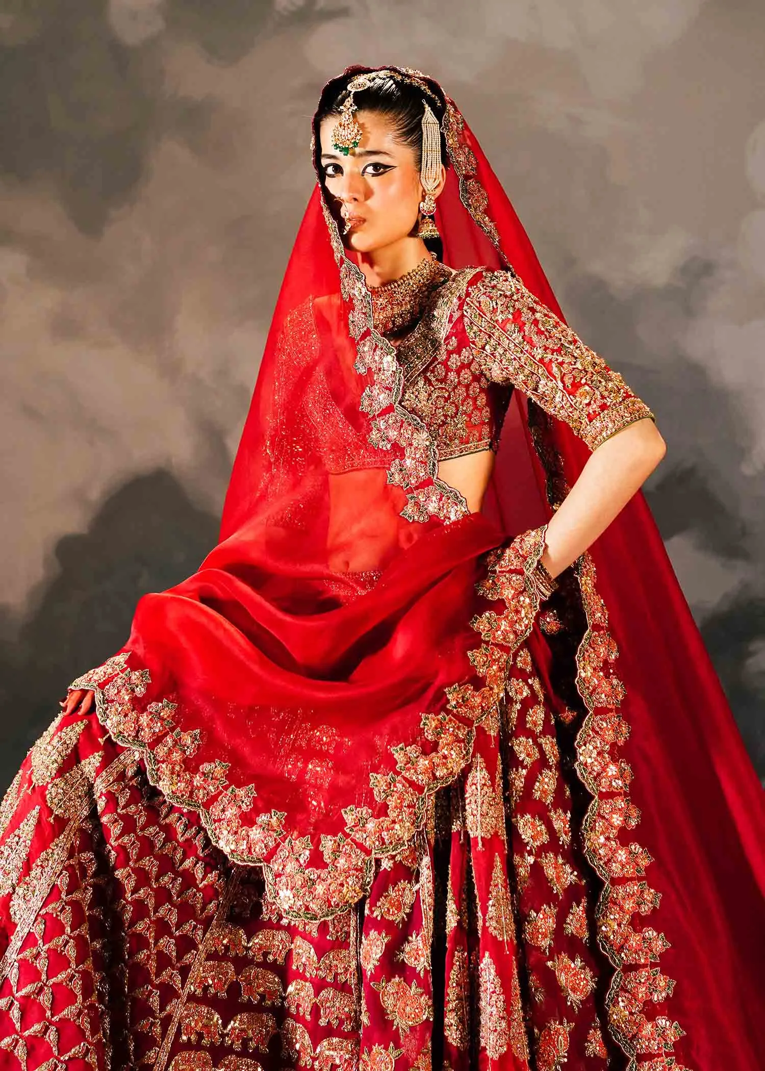 Indian Bridal Dress in Red Lehenga and Choli Style