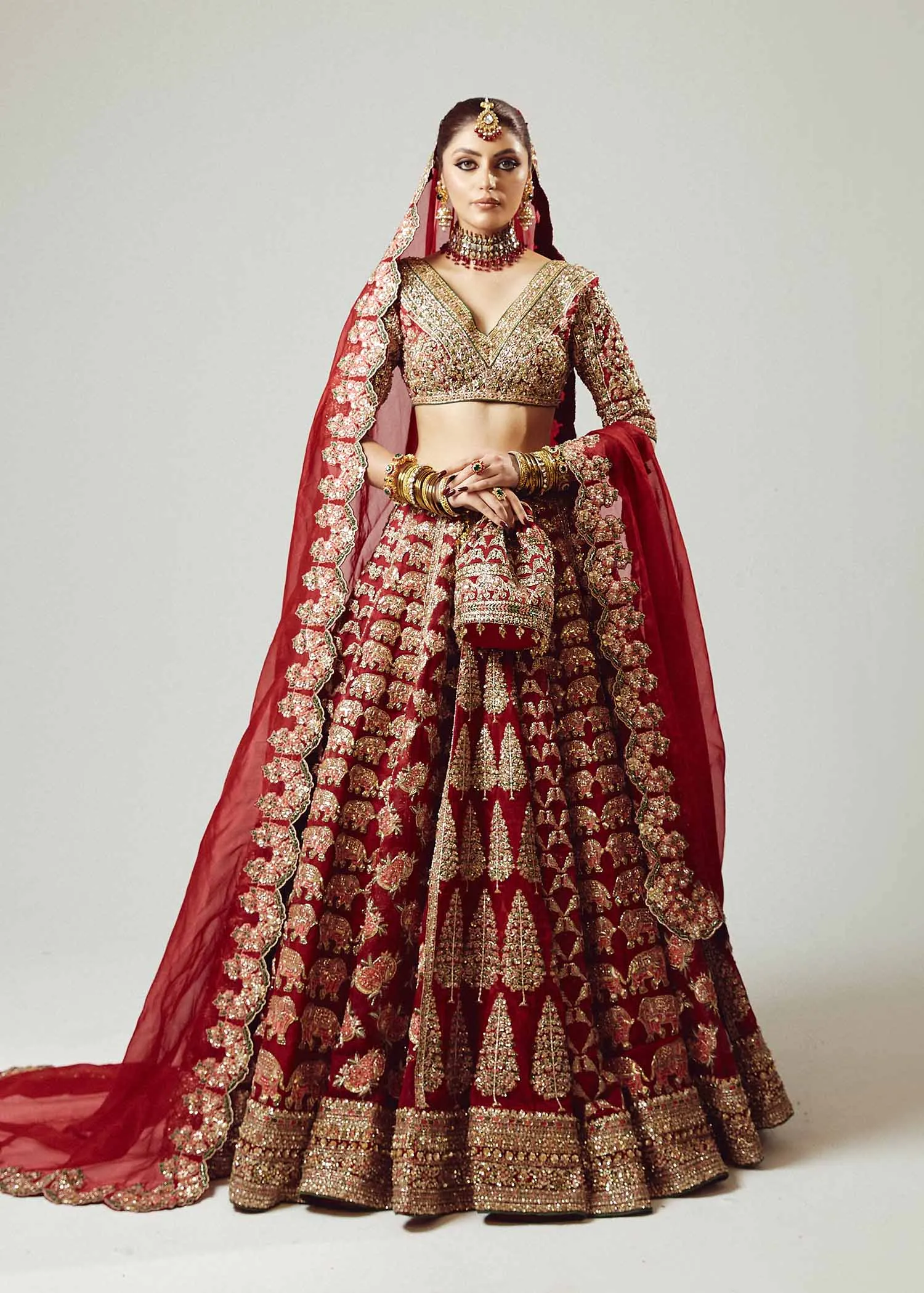 Indian Bridal Dress in Red Lehenga and Choli Style
