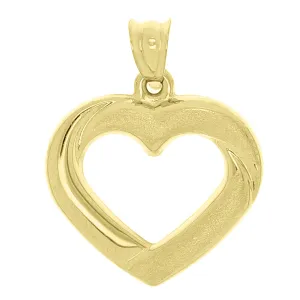 Italian 14k Yellow Gold Classic & Simple Design Open Heart Charm Pendant 0.9gram