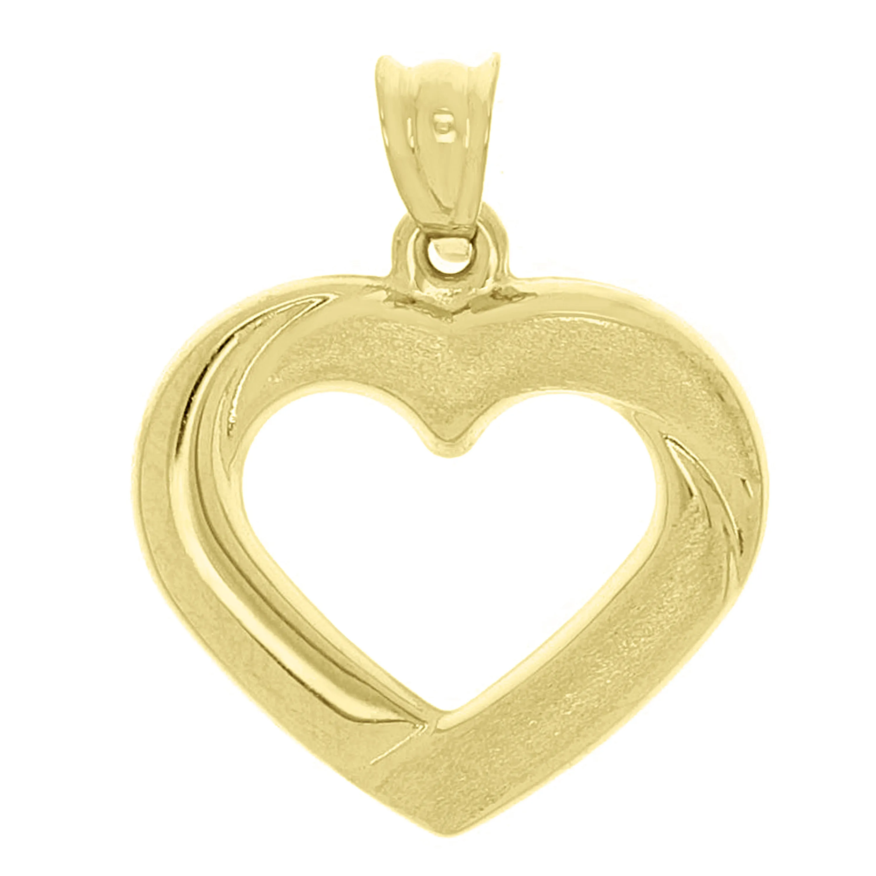 Italian 14k Yellow Gold Classic & Simple Design Open Heart Charm Pendant 0.9gram