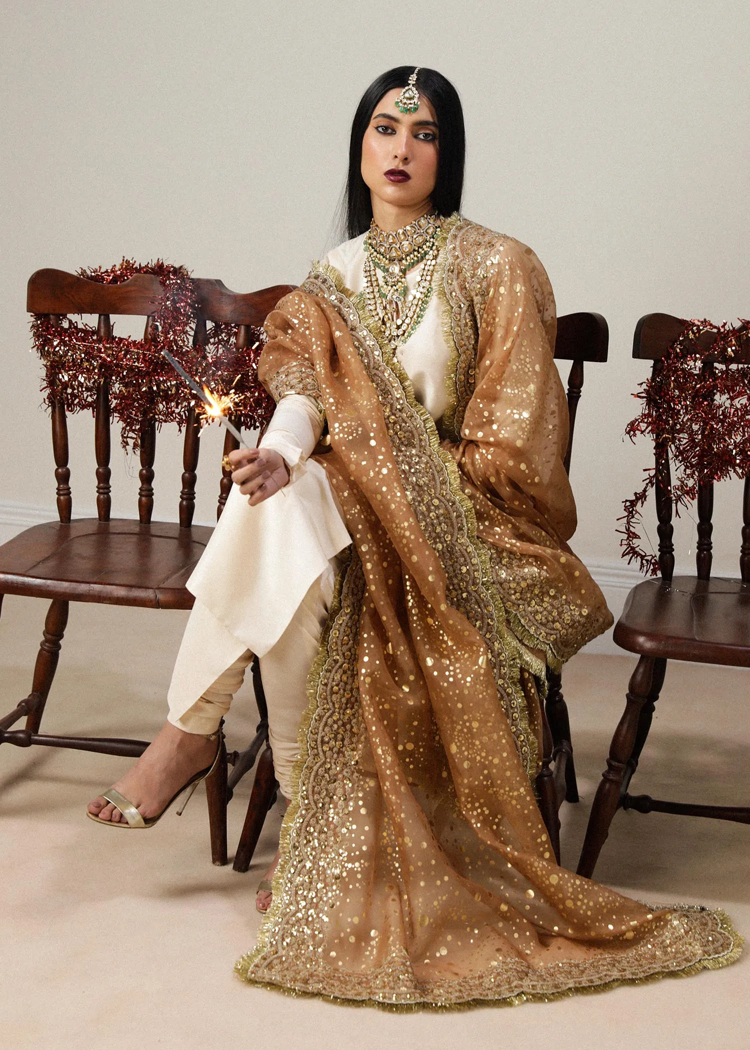 Ivory Silk Embroidered Pakistani Wedding Dress in Kameez Pajama Style