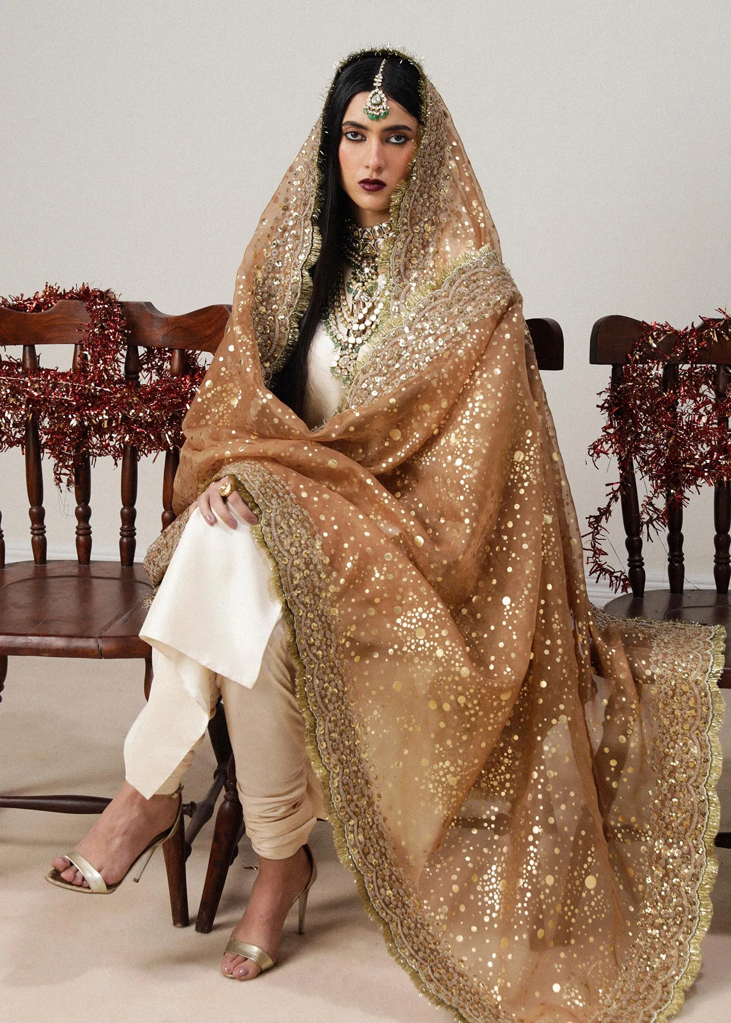 Ivory Silk Embroidered Pakistani Wedding Dress in Kameez Pajama Style
