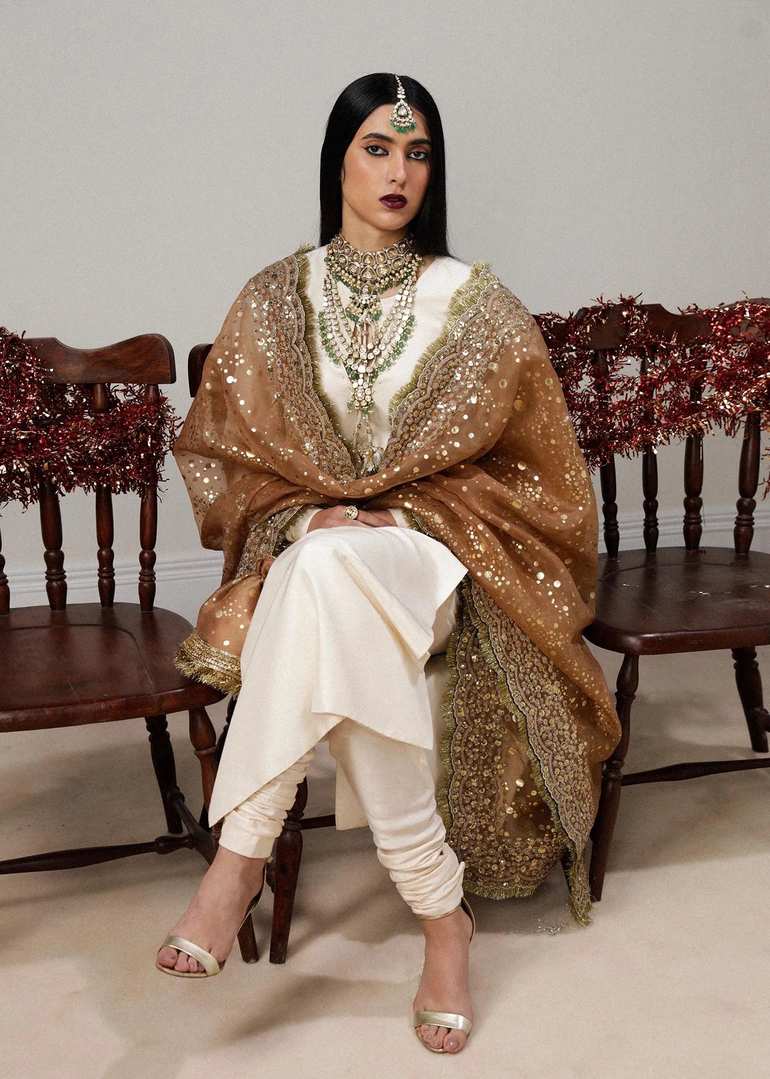 Ivory Silk Embroidered Pakistani Wedding Dress in Kameez Pajama Style