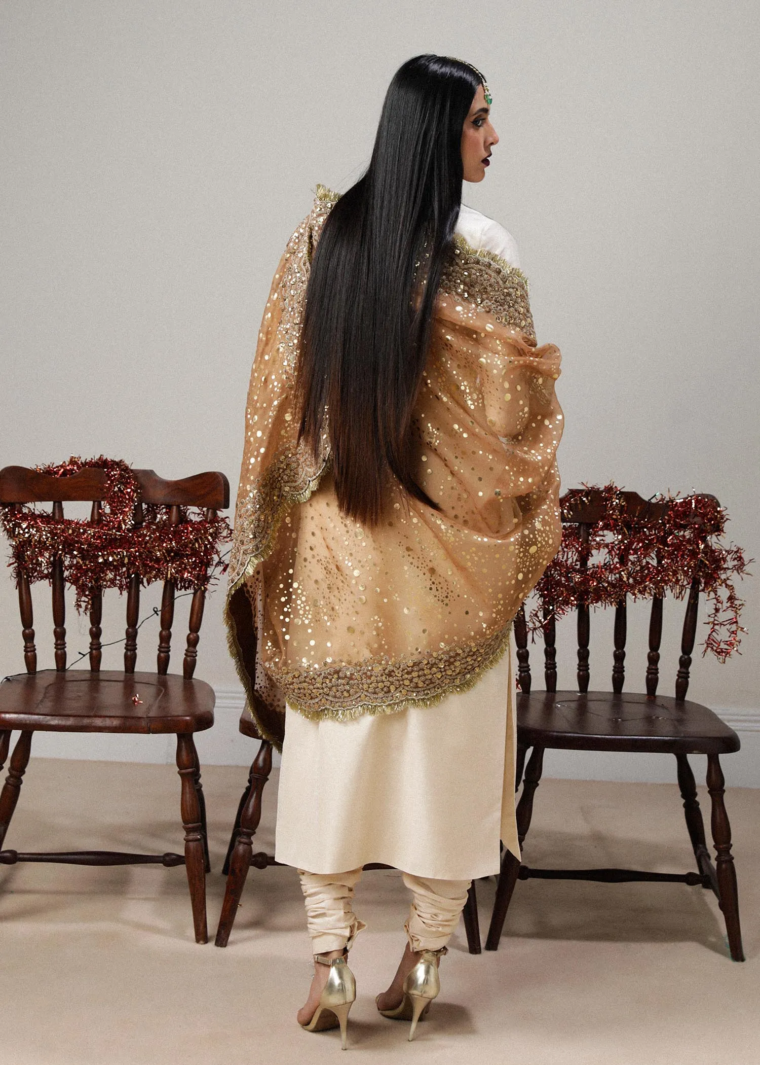 Ivory Silk Embroidered Pakistani Wedding Dress in Kameez Pajama Style