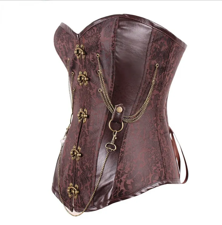 Jacquard Brocade Steampunk Lace Up Corset Top 2846