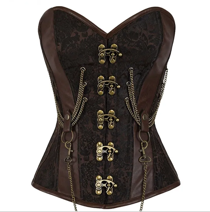 Jacquard Brocade Steampunk Lace Up Corset Top 2846