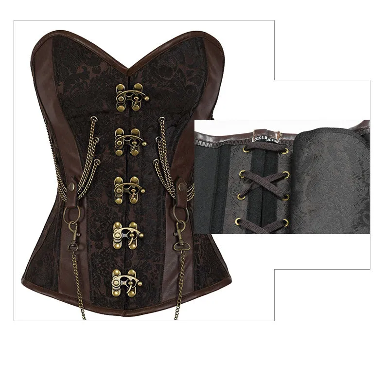 Jacquard Brocade Steampunk Lace Up Corset Top 2846