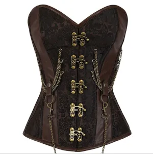 Jacquard Brocade Steampunk Lace Up Corset Top 2846