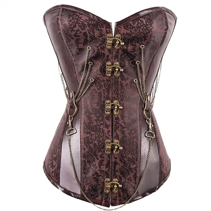 Jacquard Brocade Steampunk Lace Up Corset Top 2846