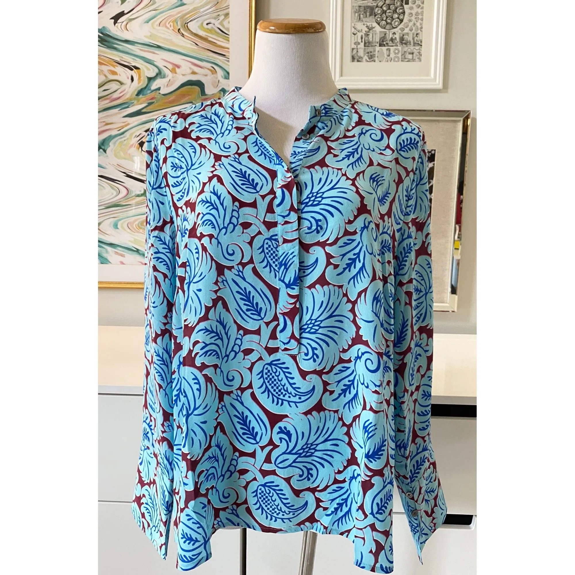 J.Crew Silk Tunic Blue and Maroon