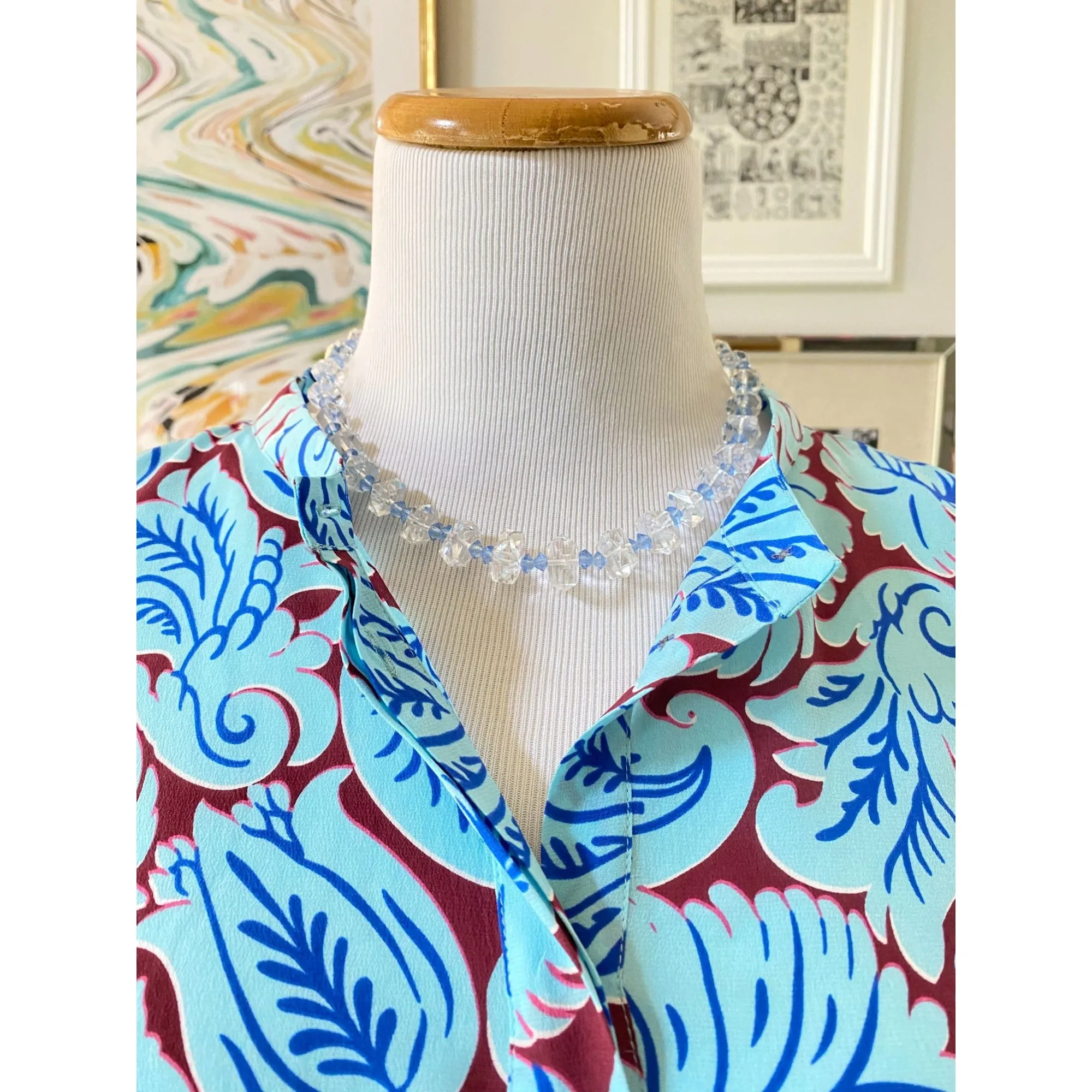 J.Crew Silk Tunic Blue and Maroon
