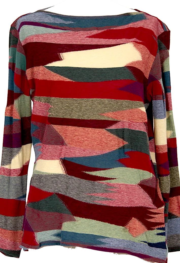 JURGEN LEHL  Multi-Color Abstract Print Cotton Jacquard Shirt/Top