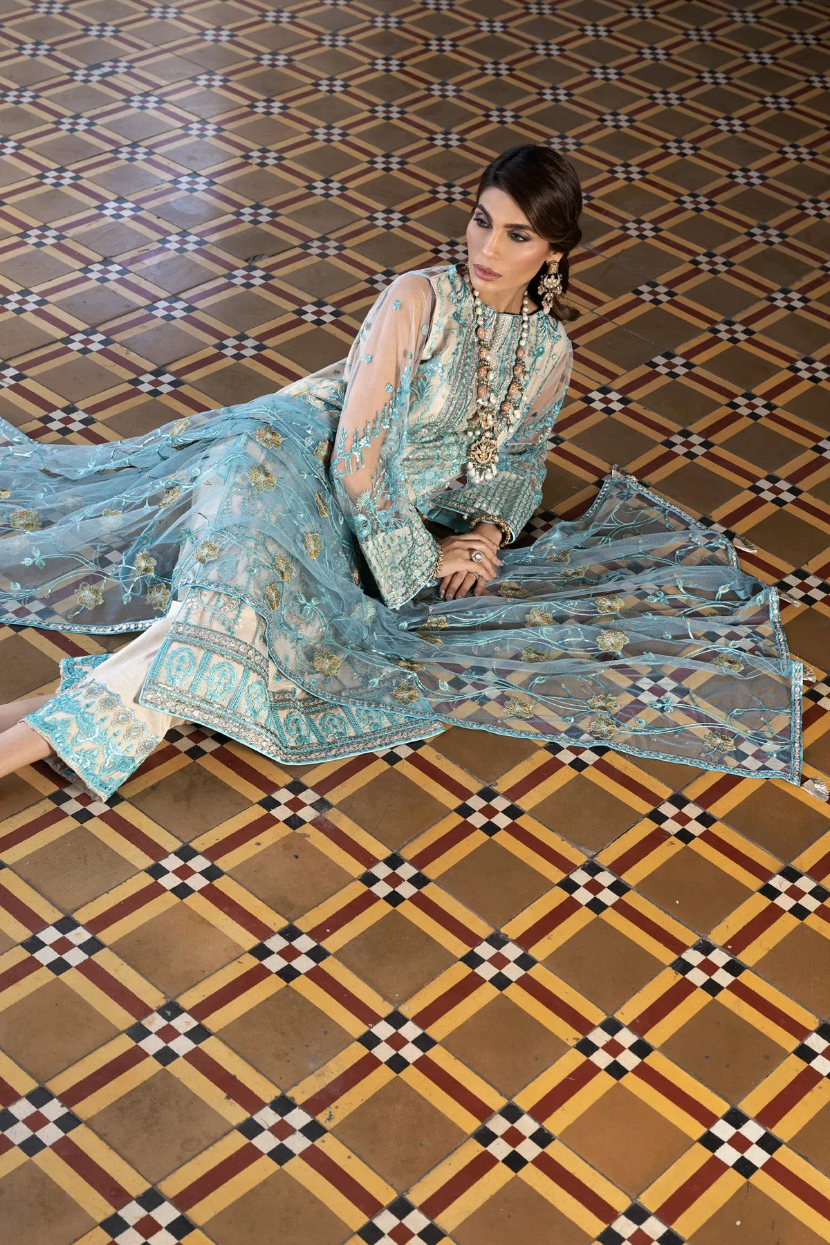 Kameez Trouser Dupatta Blue Pakistani Wedding Dress