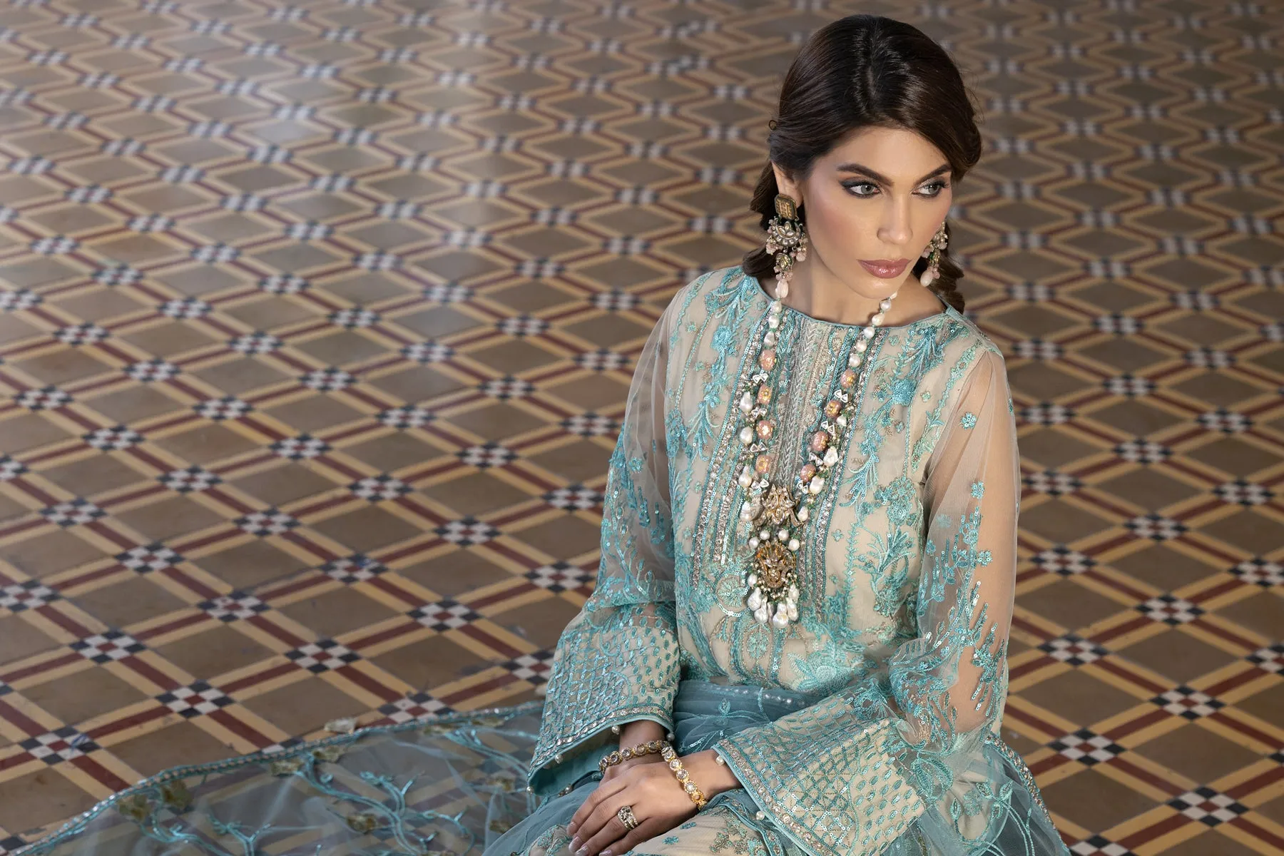 Kameez Trouser Dupatta Blue Pakistani Wedding Dress