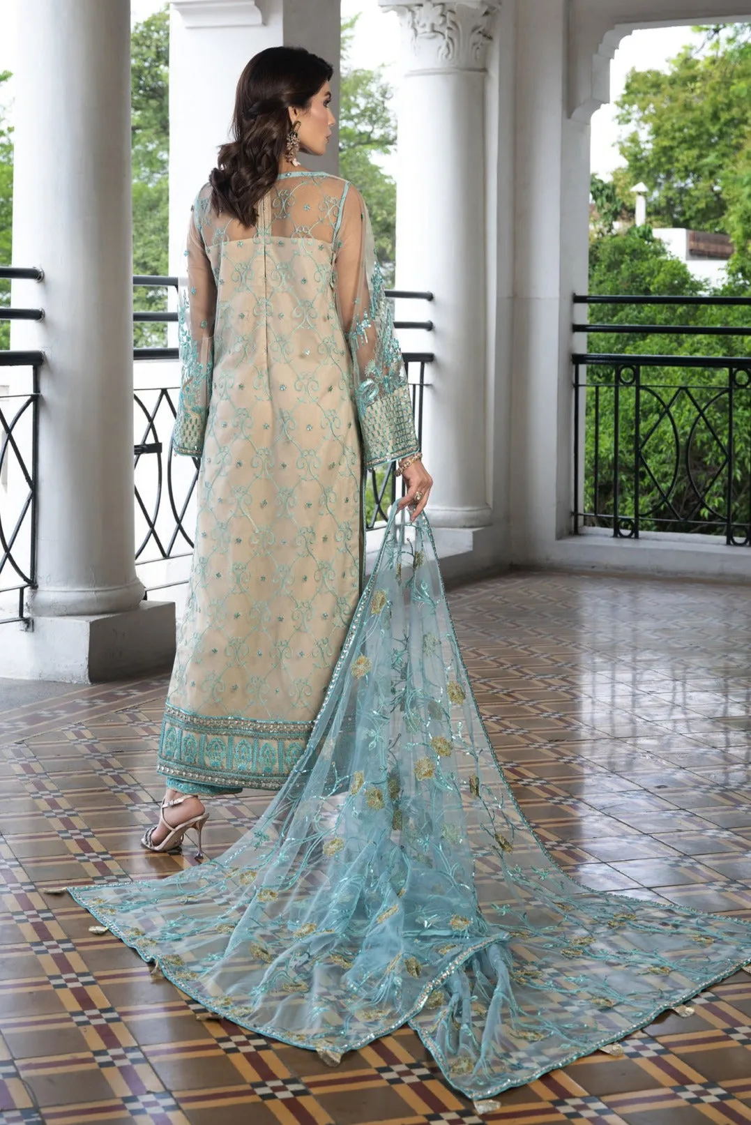 Kameez Trouser Dupatta Blue Pakistani Wedding Dress