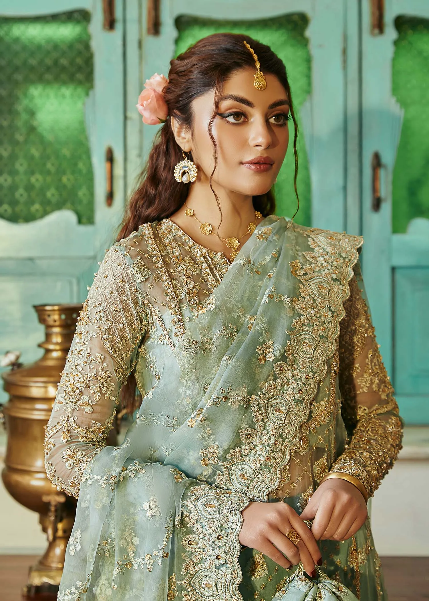 Kameez Trouser Style Sea Green Pakistani Wedding Dress
