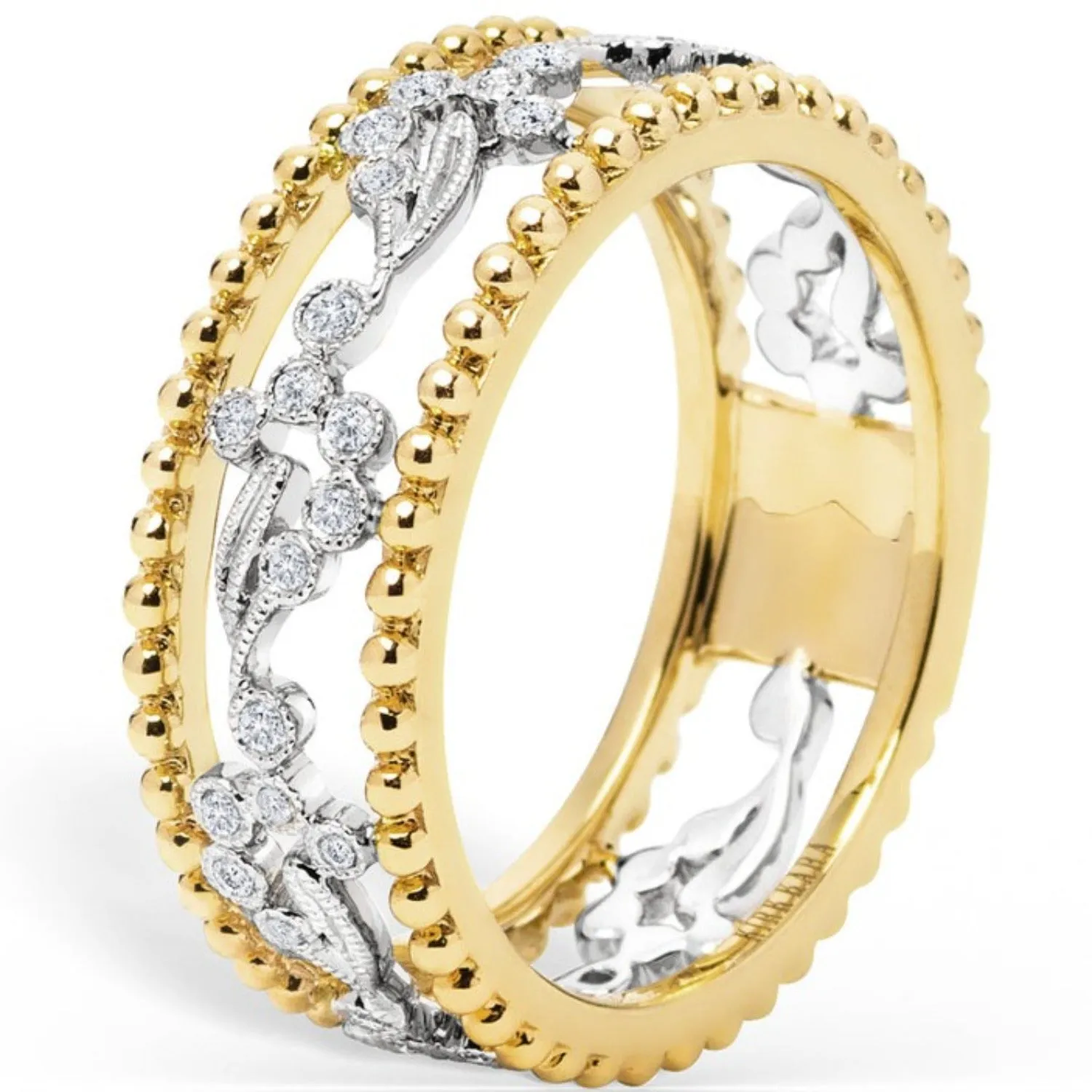 Kirk Kara "Rayana" Two-Tone Paisley Swirl Beaded Diamond Fashion Band