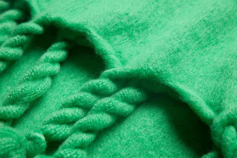 Knotted Fringe Trim Wide Scarf