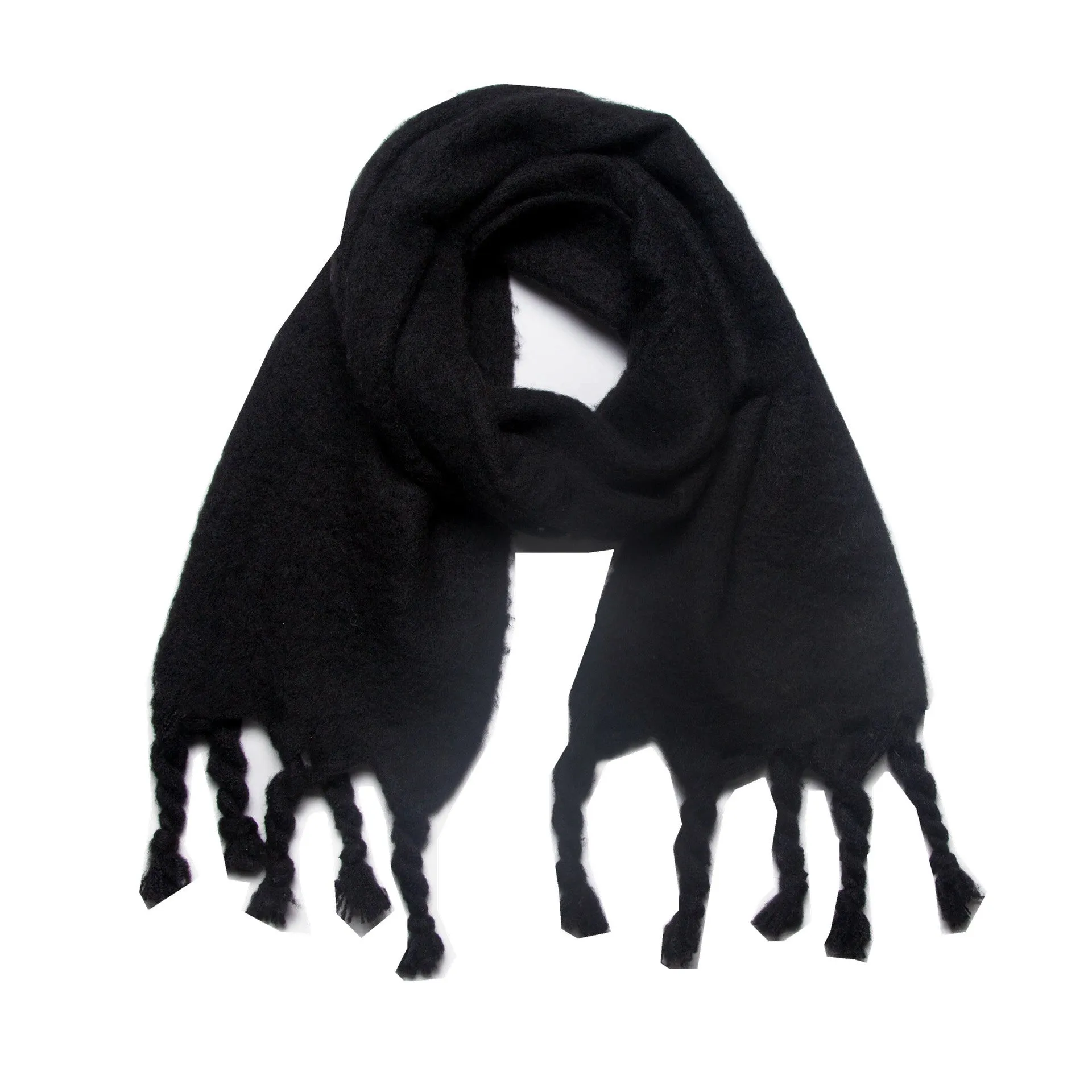 Knotted Fringe Trim Wide Scarf