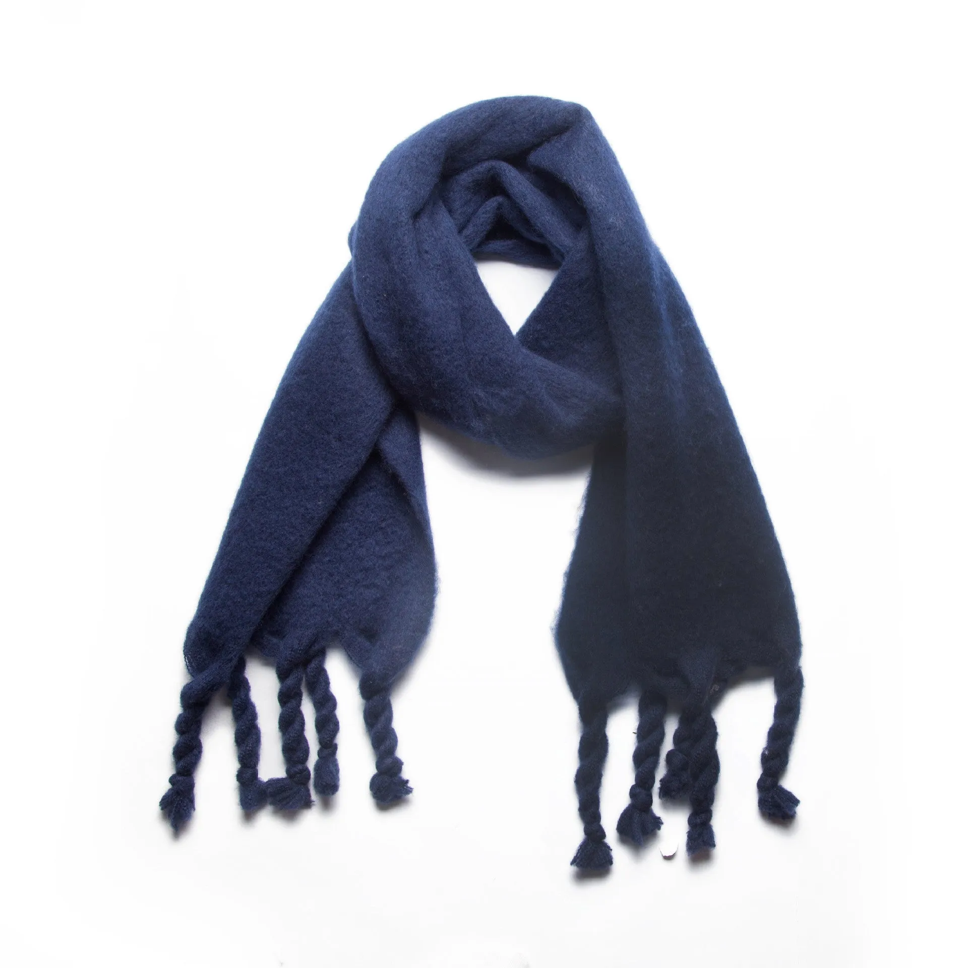 Knotted Fringe Trim Wide Scarf