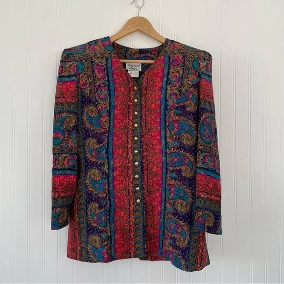 Lady Carol Petites Vintage Paisley Shoulder Pad Skirt Suit Set 14