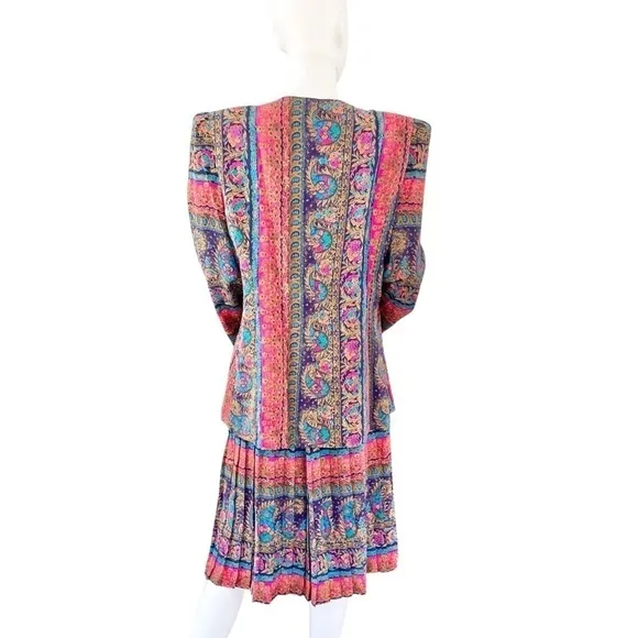 Lady Carol Petites Vintage Paisley Shoulder Pad Skirt Suit Set 14