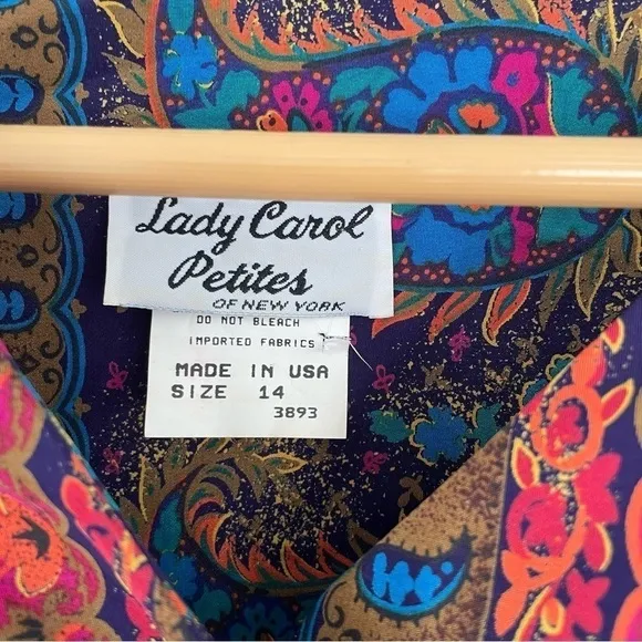 Lady Carol Petites Vintage Paisley Shoulder Pad Skirt Suit Set 14