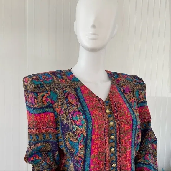 Lady Carol Petites Vintage Paisley Shoulder Pad Skirt Suit Set 14