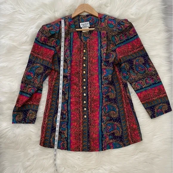 Lady Carol Petites Vintage Paisley Shoulder Pad Skirt Suit Set 14