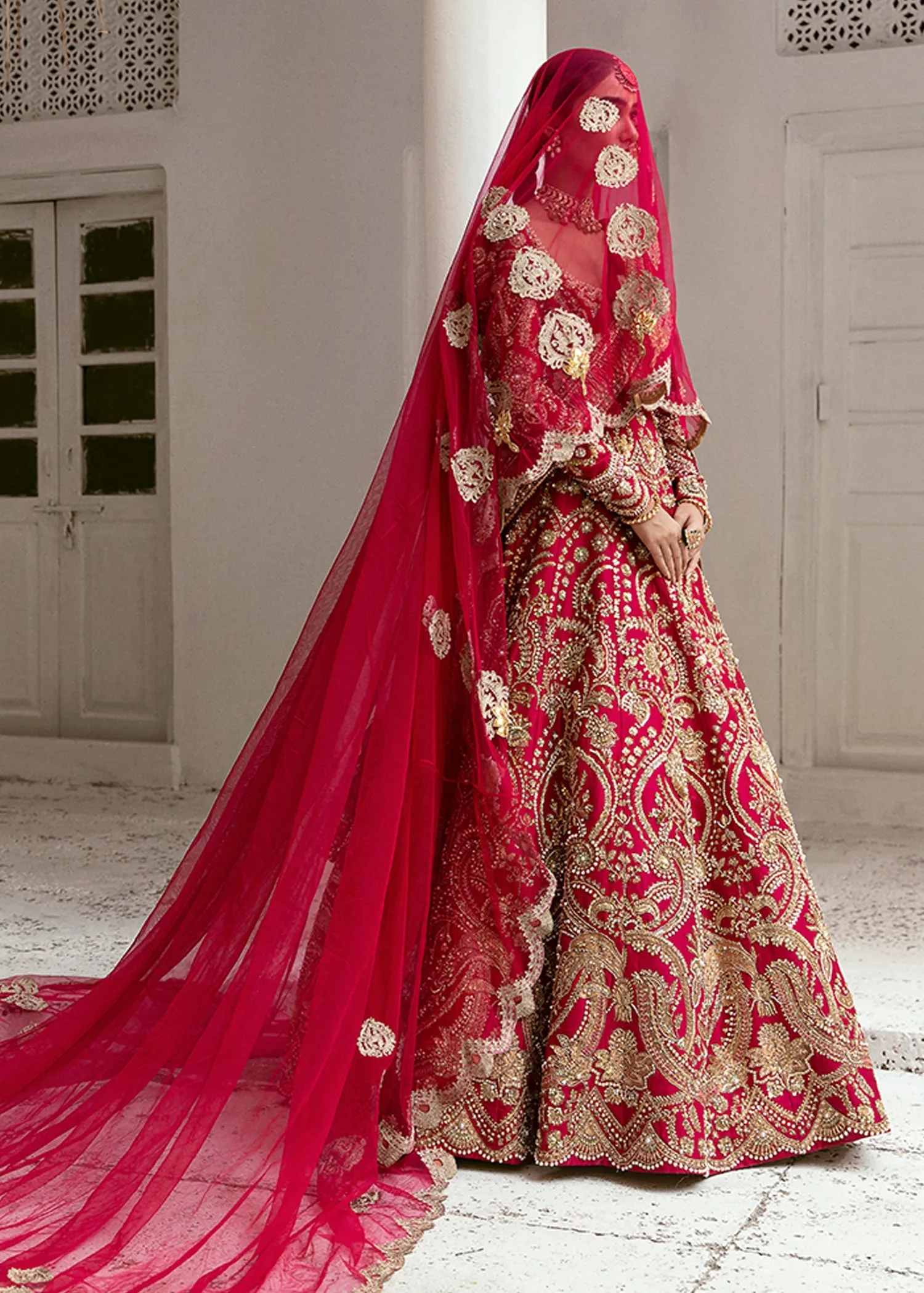 Latest Pakistani Red Bridal Dress in Gown Style #BS787